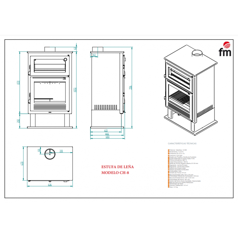 Estufa de leña frontal con horno CH-8